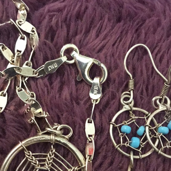 Vintage 925/Sterling Silver & Turquoise & Bone Necklace & Earring Set - Picture 5 of 15